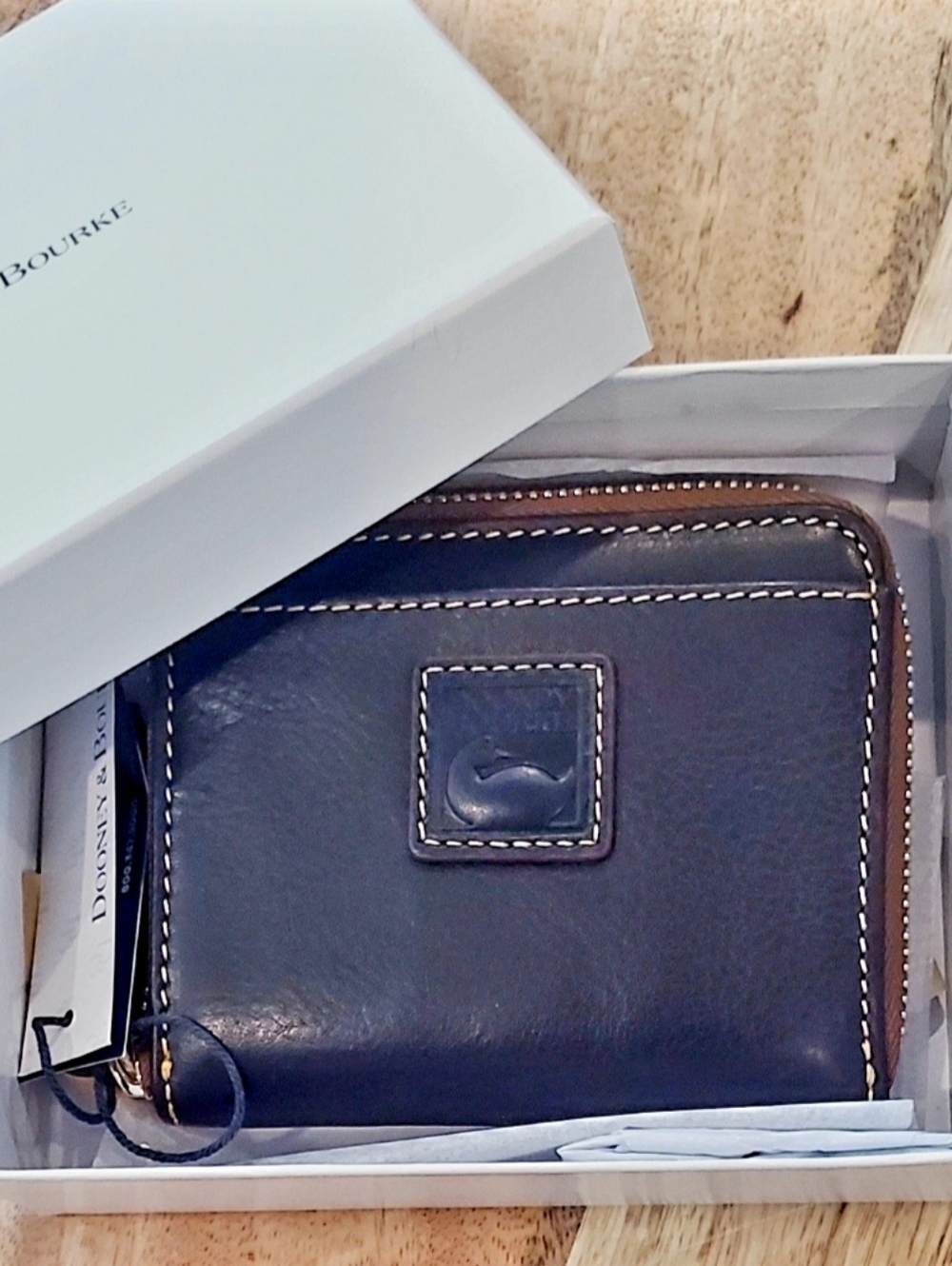 New Dooney & Bourke Florentine Card Bi-Fold Zip Wallet Navy Blue